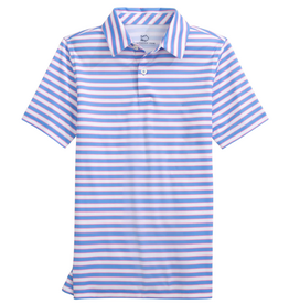 Southern Tide SS Driver Waterway Stripe Perf Polo, Ocean Channel