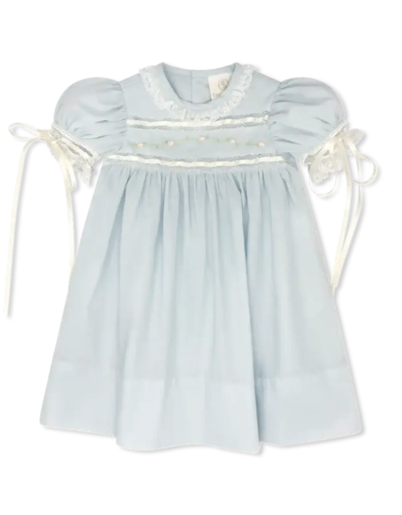 LullabySet Tiny Town Dress, Blessings Blue w/ Floral Emb