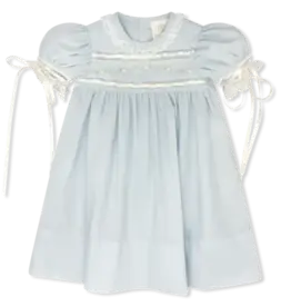 LullabySet Tiny Town Dress, Blessings Blue w/ Floral Emb