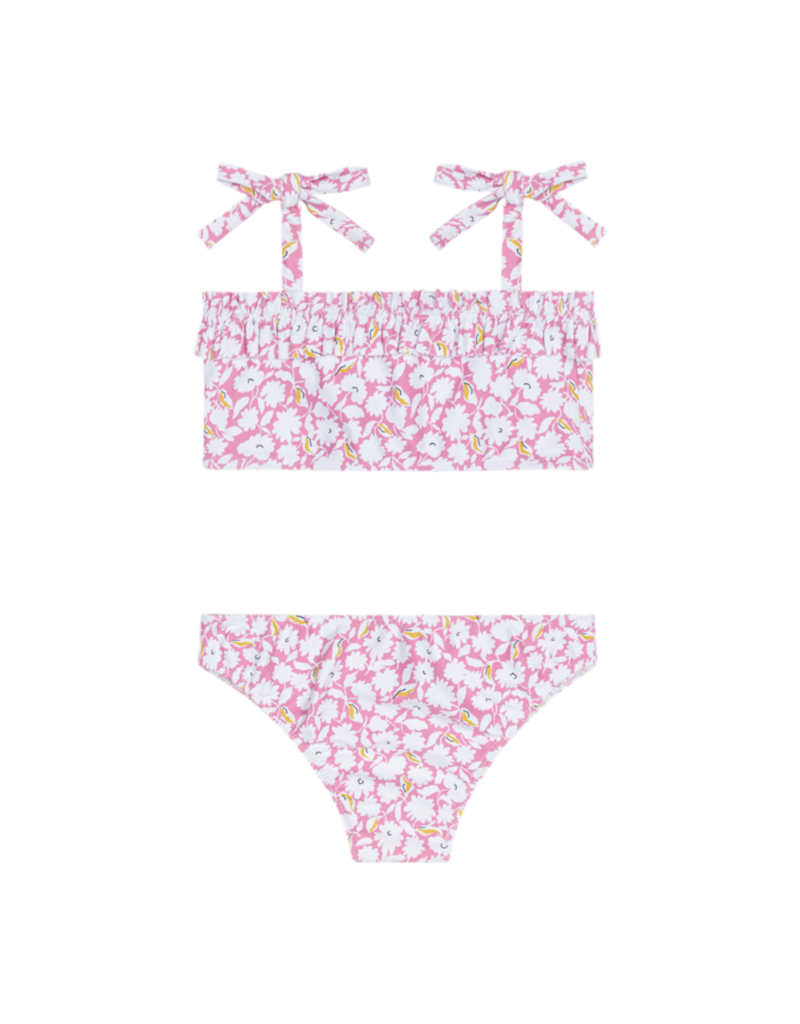 Minnow Blush Bloom Ruffle Bandeau Bikini With Tie Straps