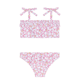Minnow Blush Bloom Ruffle Bandeau Bikini With Tie Straps