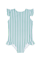 Minnow Tamarin Stripe Ruffle Cap Sleeve Rashguard One Piece