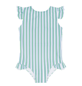 Minnow Tamarin Stripe Ruffle Cap Sleeve Rashguard One Piece