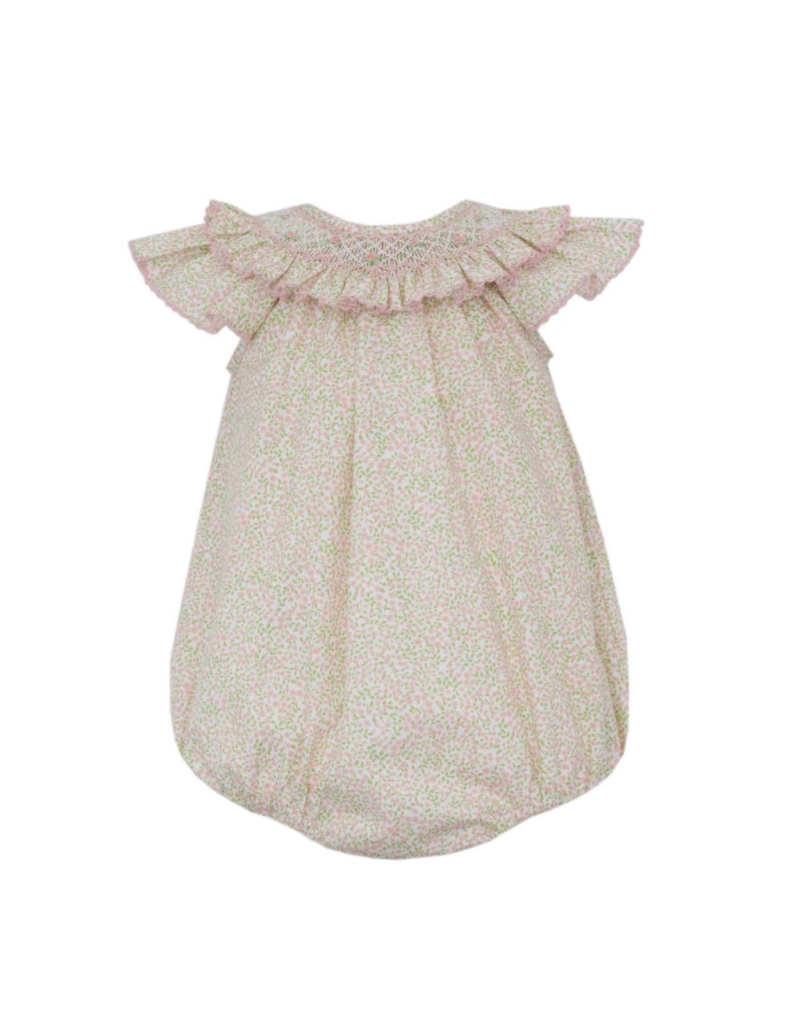 Anavini Evangeline Pink Mini Floral Smock Ruffle Collar Bubble