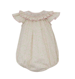 Anavini Evangeline Pink Mini Floral Smock Ruffle Collar Bubble