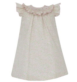 Anavini Evangeline Pink Mini Floral Smock Ruffle Collar Dress