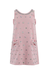 Lola and the Boys Pink Crystal Heart Denim Bow Dress