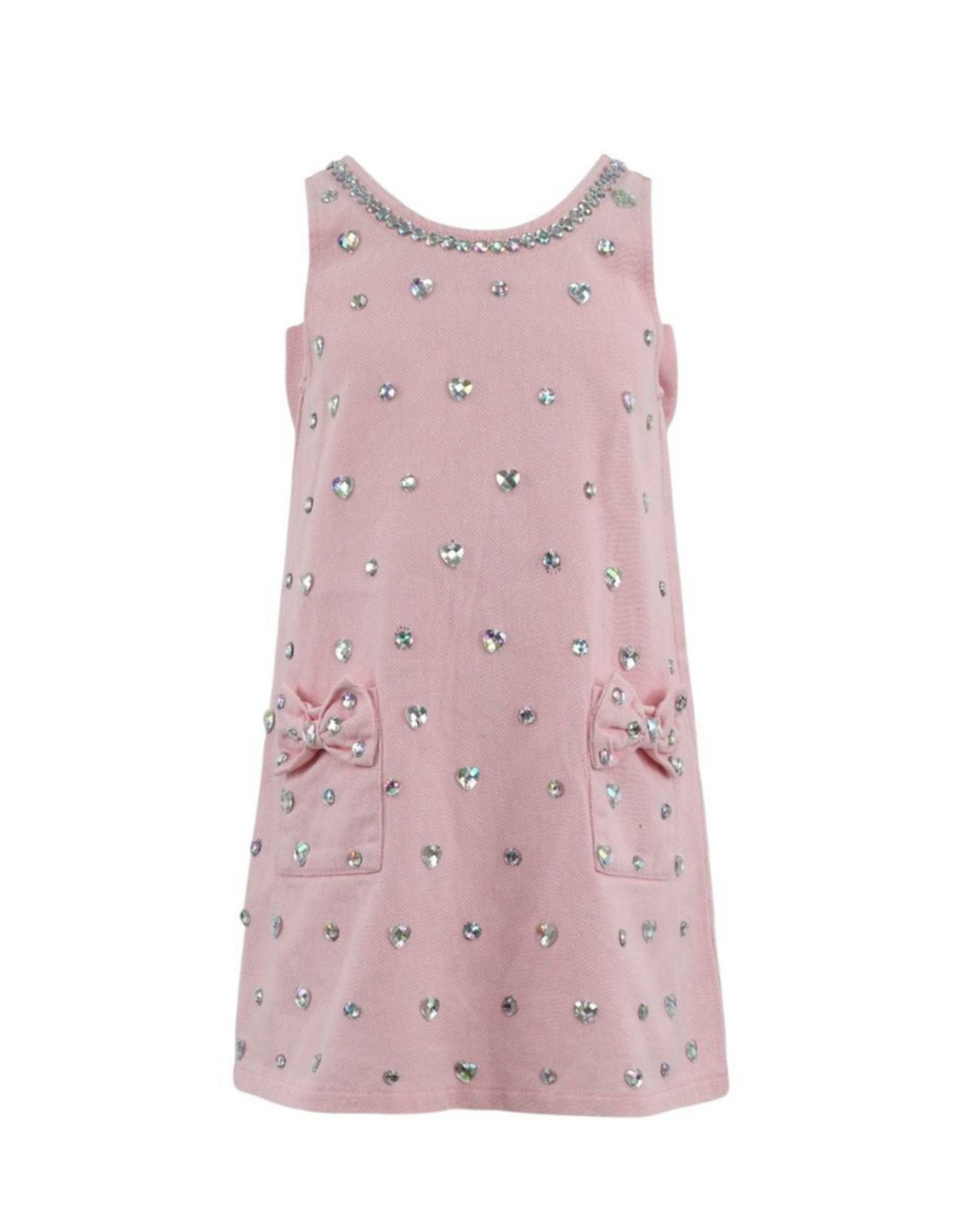 Lola and the Boys Pink Crystal Heart Denim Bow Dress