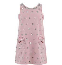 Lola and the Boys Pink Crystal Heart Denim Bow Dress