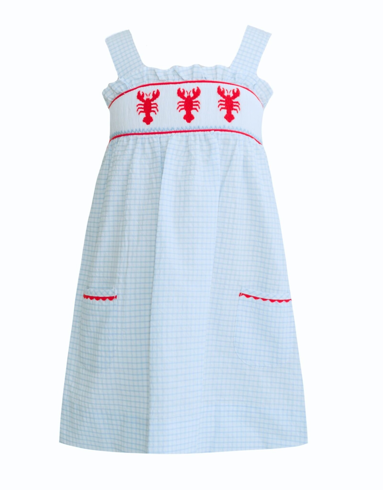 Krewe Kids Jesse Blue Seersucker Smocked Crawfish Dress