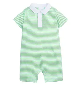 Little English Peter Pan Polo Romper, Green Stripe