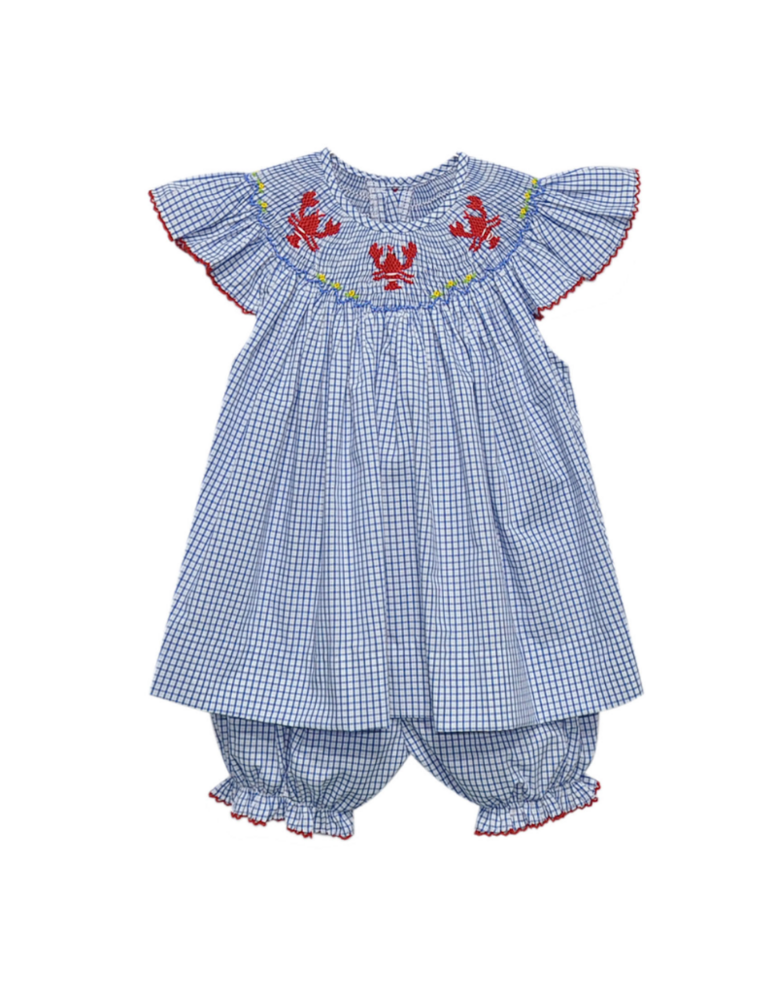 Baby Sen Georgette Smocked Bishop Bloomer Set, Crawfish
