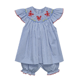 Baby Sen Georgette Smocked Bishop Bloomer Set, Crawfish