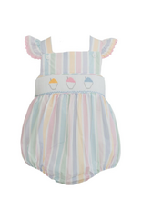 Krewe Kids Millie Snowball Smocked Striped Ruffle Bubble