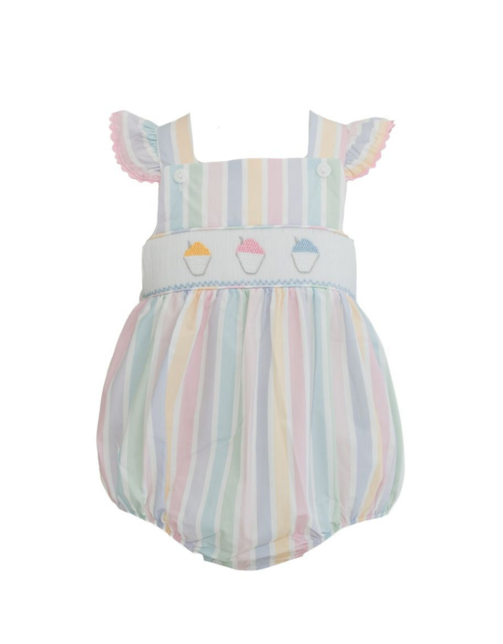 Krewe Kids Millie Snowball Smocked Striped Ruffle Bubble