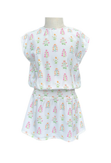 Pleat Josie Dress White Floral Block Print