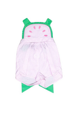 Zuccini Watermelon Ruffle Front Overalls, Pink Seersucker