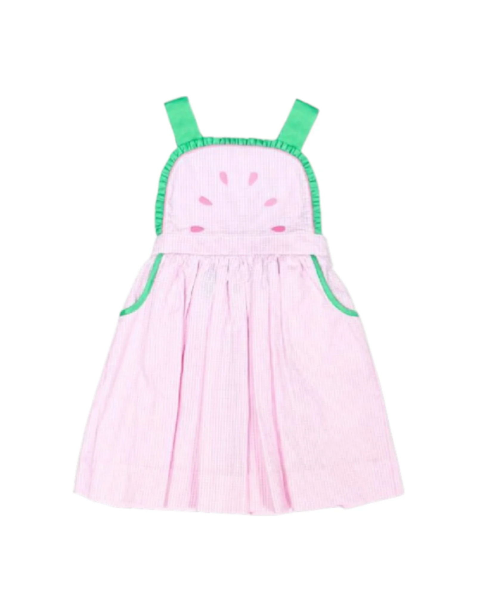 Zuccini Watermelon Ruffle Front Dress, Pink Seersucker