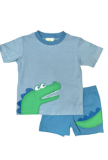 Zuccini Crocodile Knit Short Set, Periwinkle Stripe