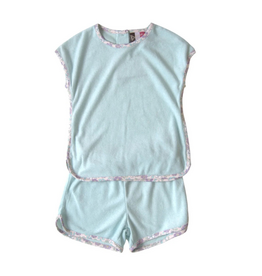 Banana Split Luna Terry Short Set, Aqua