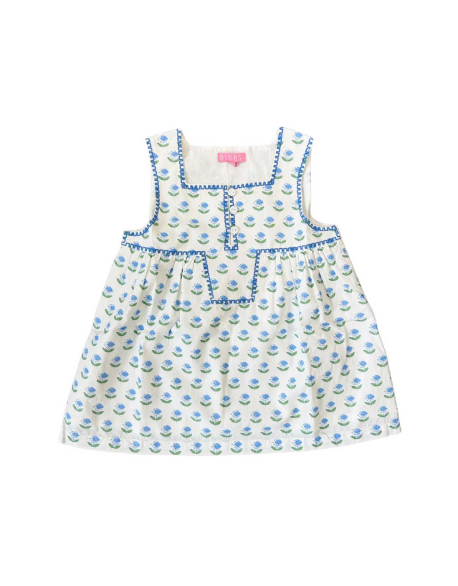 Bisby Keystone Top, Blue Tulip Block Print