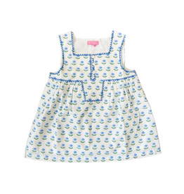 Bisby Keystone Top, Blue Tulip Block Print