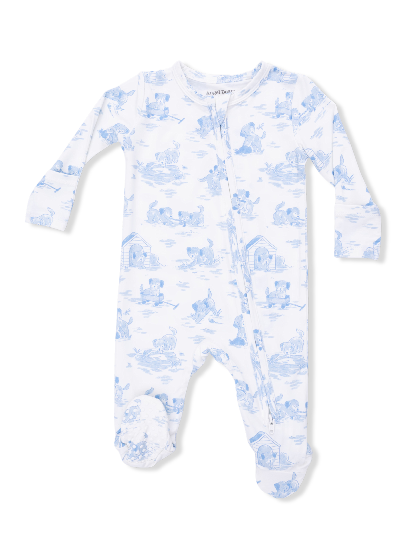 Angel Dear Puppy Toile Blue 2 Way Zip Footie