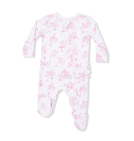 Angel Dear Puppy Toile Pink 2 Way Zip Footie with Ruffle