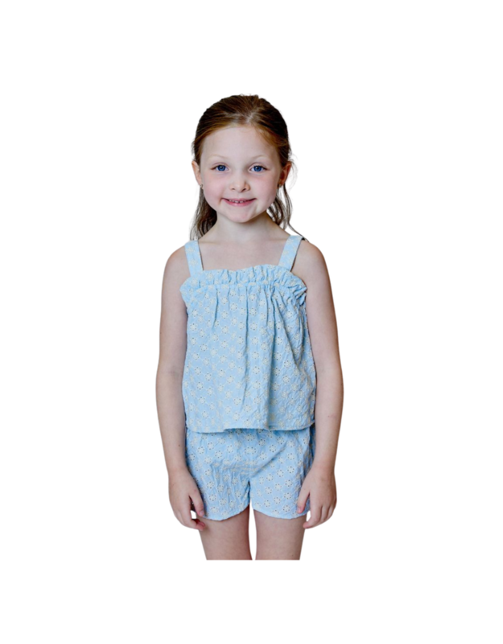 Design History Light Blue Eyelet Ruffle Tank Top