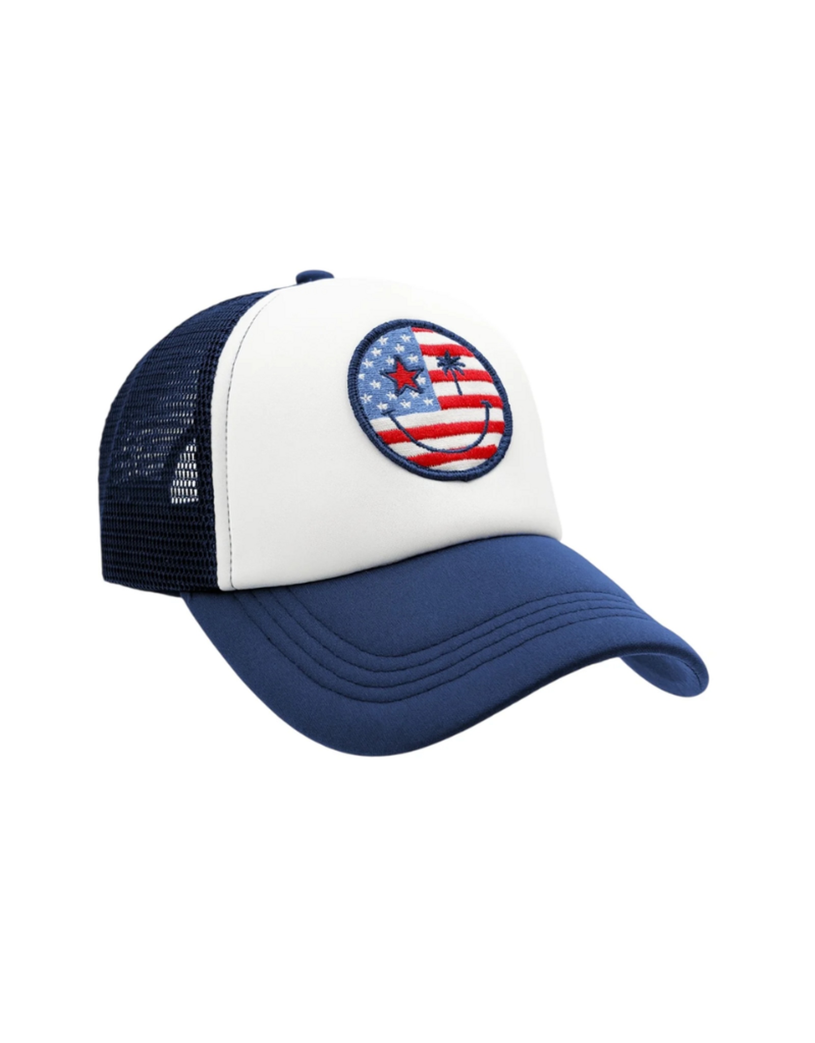 Feather4Arrow Navy Trucker Hat Flag Smiley Face