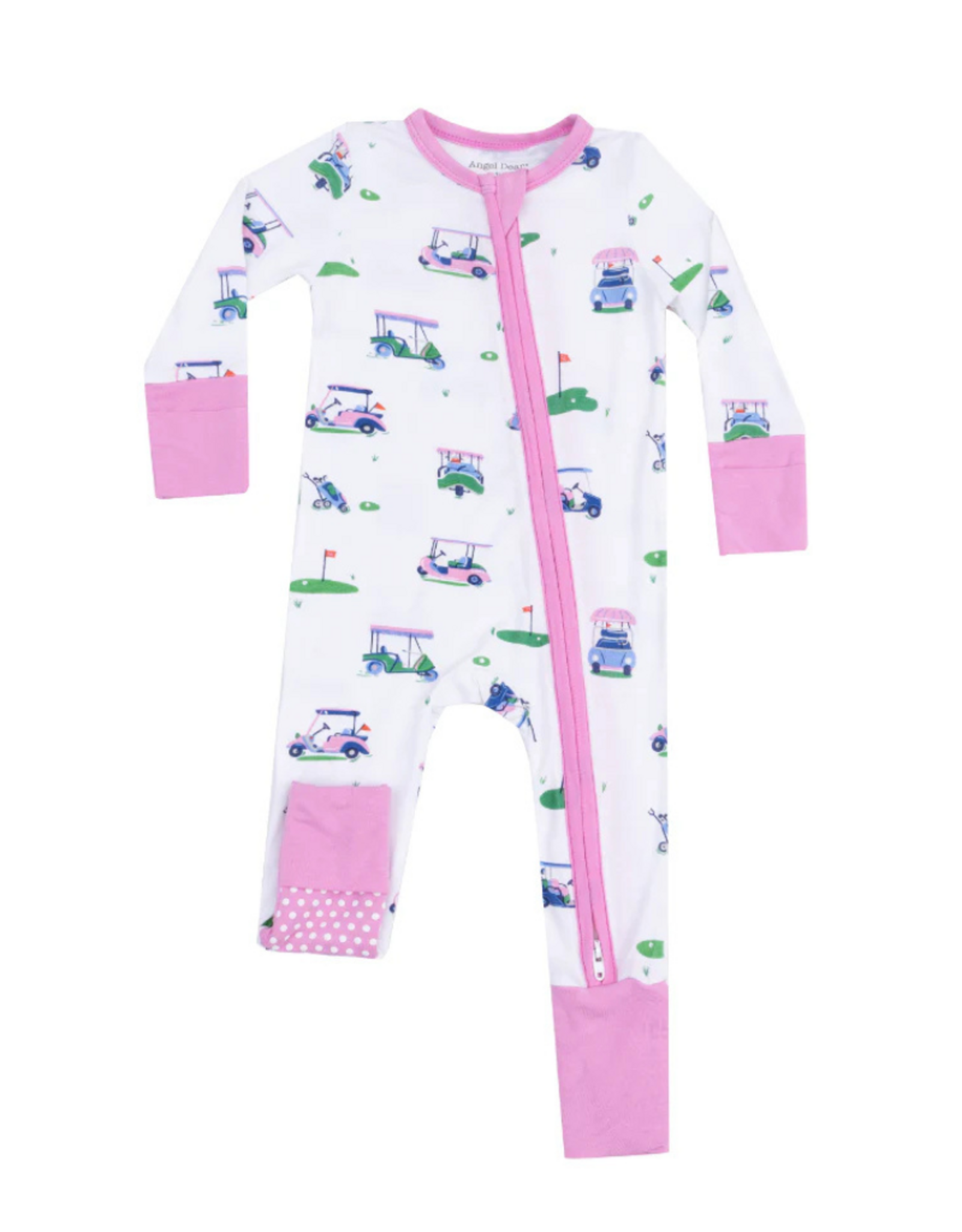 Angel Dear Vintage Golf Carts Pink 2 Way Zipper Romper