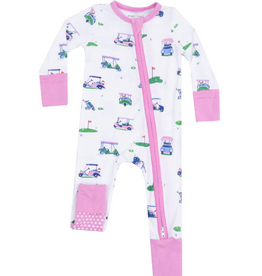 Angel Dear Vintage Golf Carts Pink 2 Way Zipper Romper