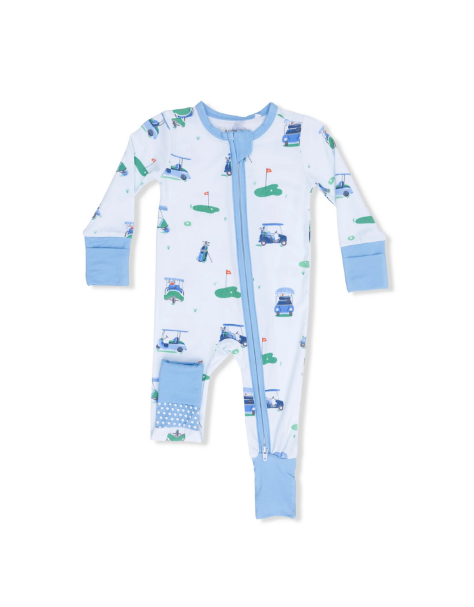 Angel Dear Vintage Golf Carts Blue 2 Way Zipper Romper