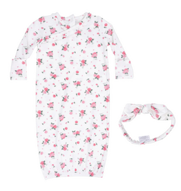 Angel Dear Pink Rosettes Kimono Gown & Knot Headband Set