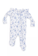 Angel Dear Baby Blue Vines Floral 2 Way Ruffle Zip Footie