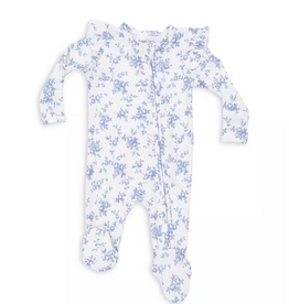 Angel Dear Baby Blue Vines Floral 2 Way Ruffle Zip Footie