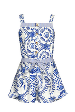 Hannah Banana Blue Mosaic Print Romper
