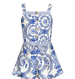 Hannah Banana Blue Mosaic Print Romper