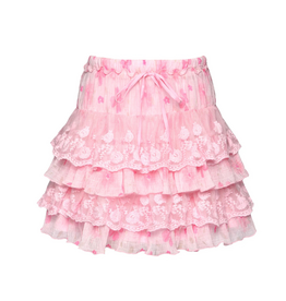 Hannah Banana Pink Print Tiered Skirt with Lace