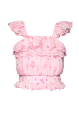 Hannah Banana Pink Ruffle Trimmed Top with Lace