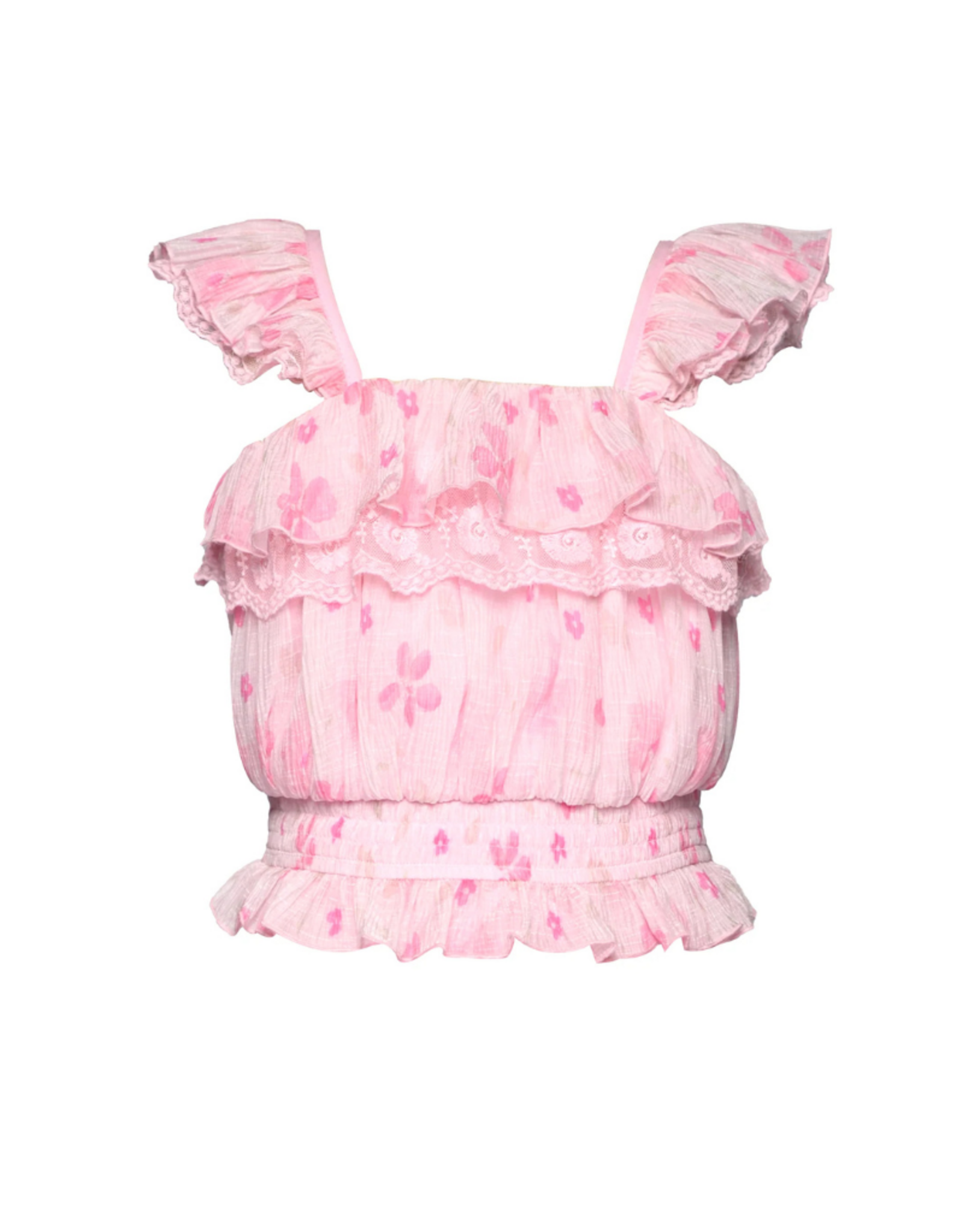 Hannah Banana Pink Ruffle Trimmed Top with Lace