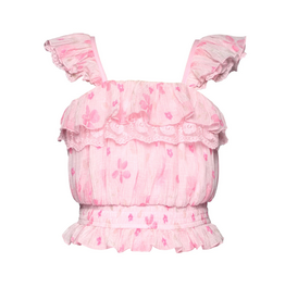 Hannah Banana Pink Ruffle Trimmed Top with Lace