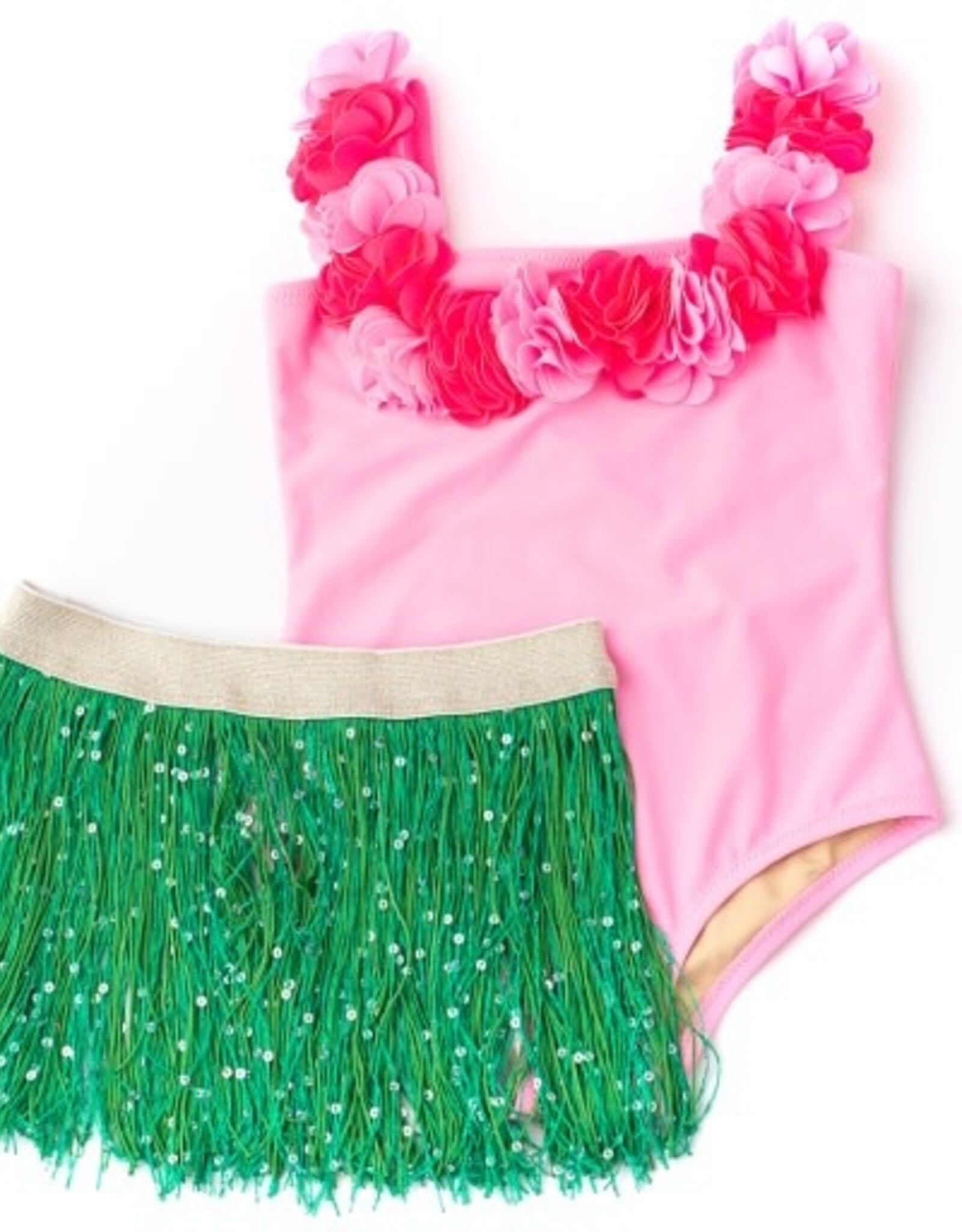 Shade Critters Pink Hula Lei 1 Piece Swim with Fringe Skirt