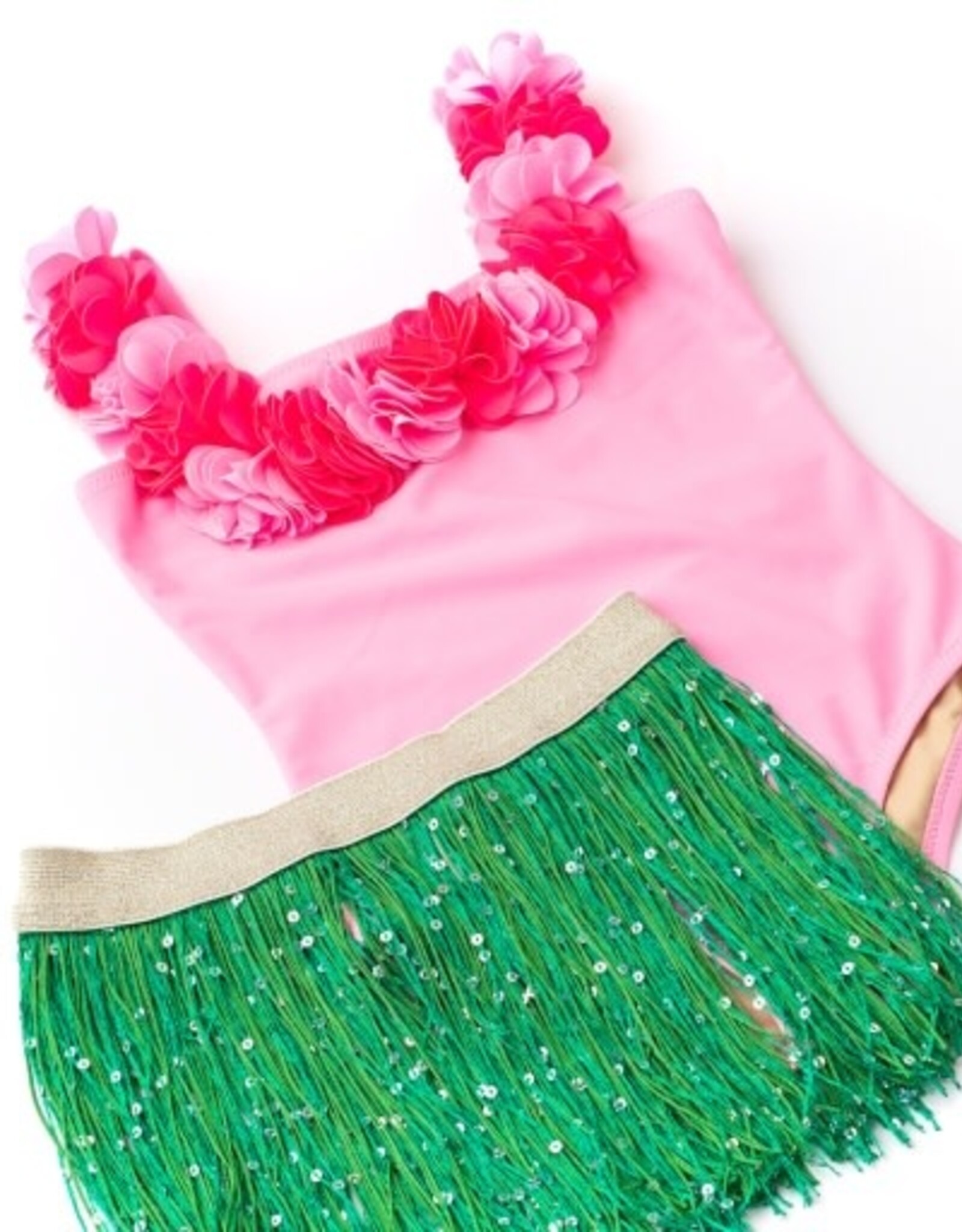 Shade Critters Pink Hula Lei 1 Piece Swim with Fringe Skirt