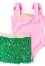 Shade Critters Pink Hula Lei 1 Piece Swim with Fringe Skirt