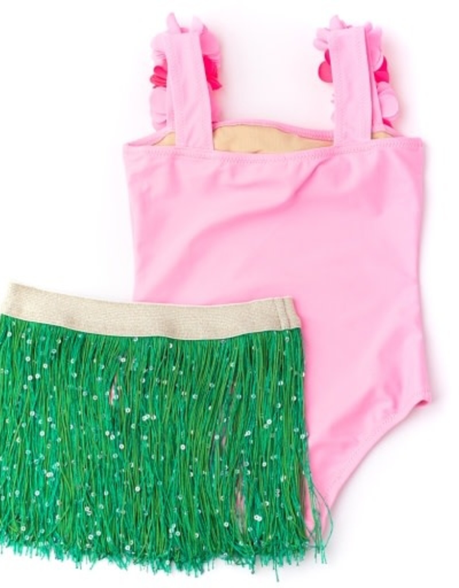 Shade Critters Pink Hula Lei 1 Piece Swim with Fringe Skirt