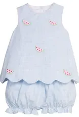 Little English Embroidered Bow Back Bloomer Set, Watermelon