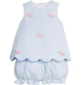 Little English Embroidered Bow Back Bloomer Set, Watermelon