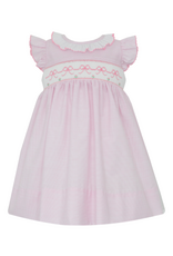 Petit Bebe Bow Smock Ruffle Collar Dress, Pink Stripe