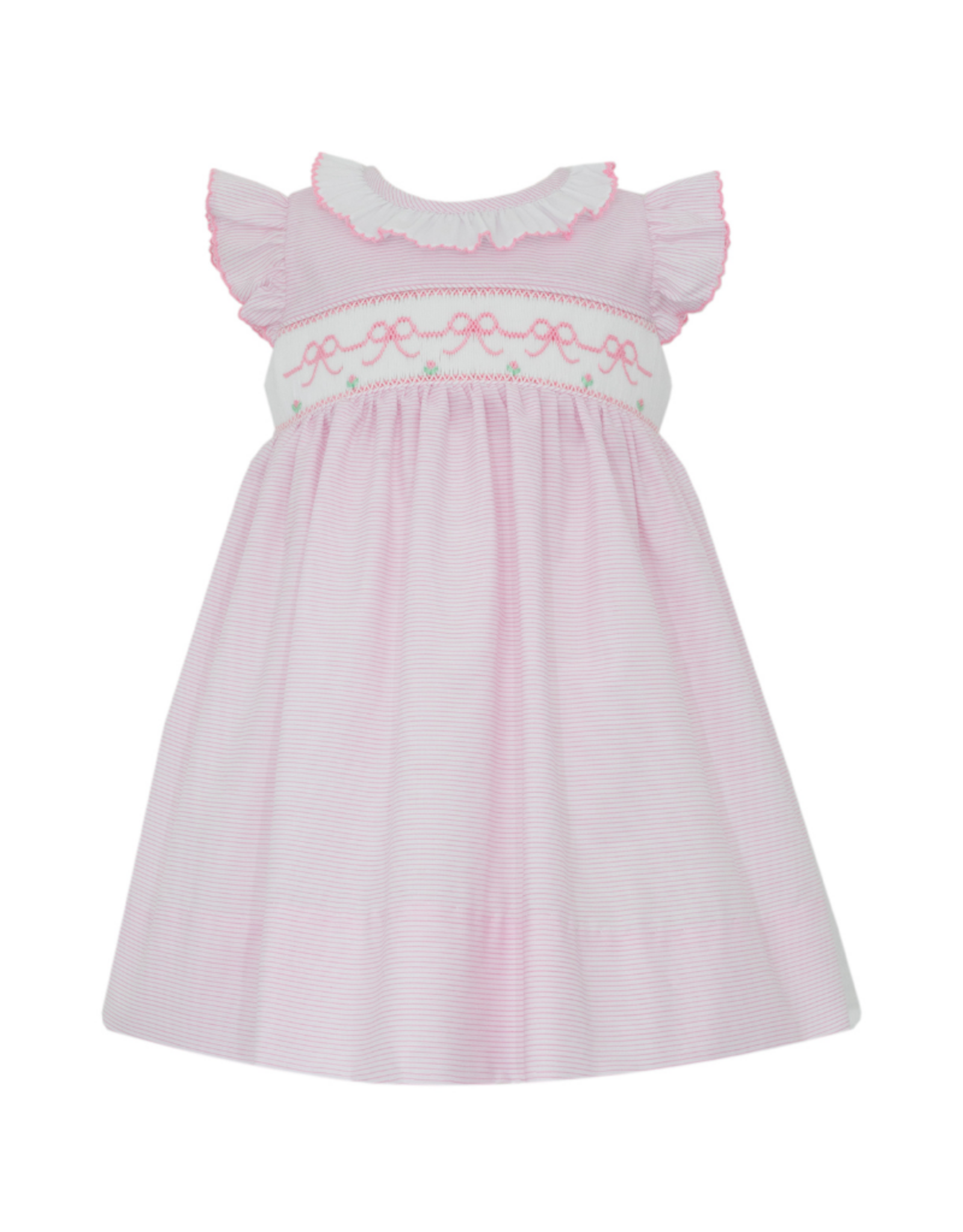 Petit Bebe Bow Smock Ruffle Collar Dress, Pink Stripe